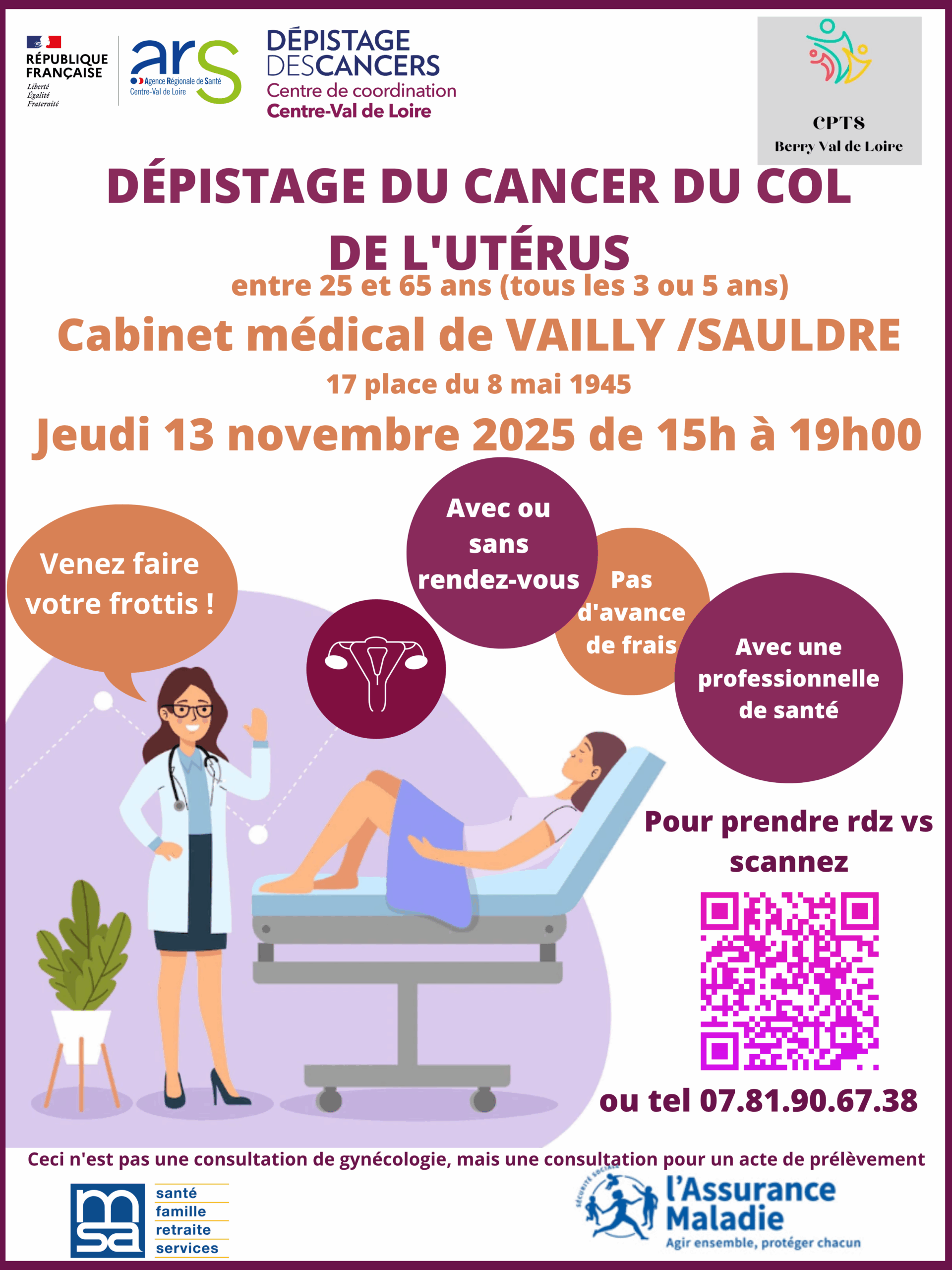 Une journée dédiée au dépistage du cancer du col de l’utérus dans le Cher