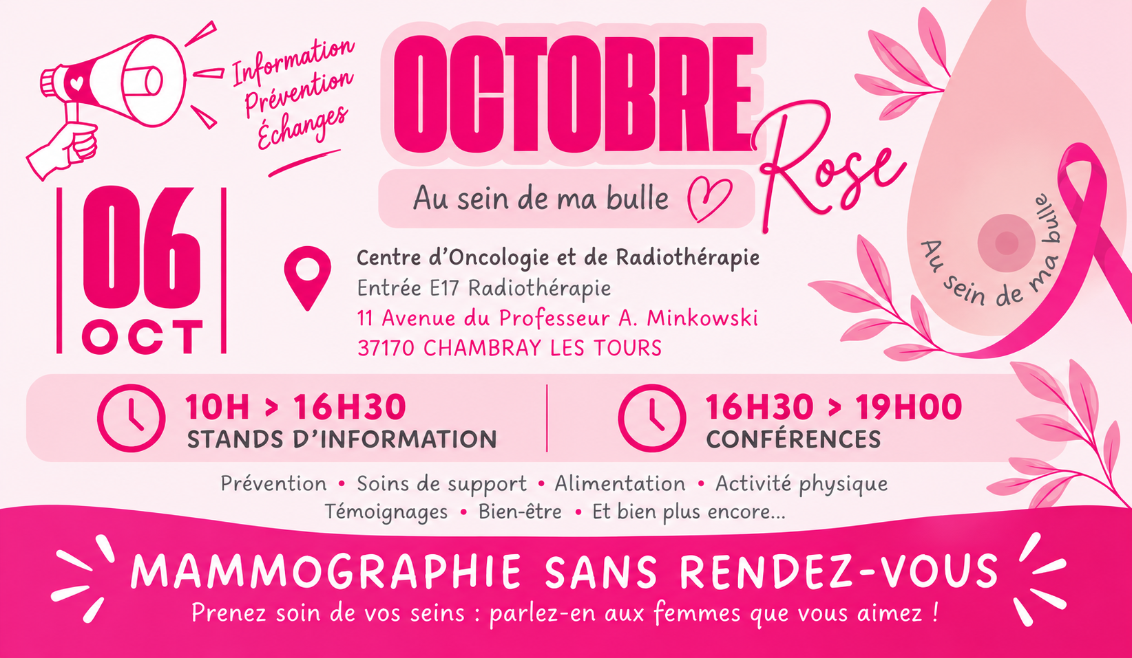 Octobre rose au centre d&rsquo;oncologie et de Radiothérapie du pôle Léonard de Vinci